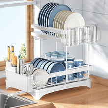 Load image into Gallery viewer, Dish Drying Rack, 2 Tier Dish Rack with Drainboard for Kitchen Counter, Multi-Functional Metal Storage Rack Detachable Dish Rack Organizer with Utensil Holder for Bowl, Cups, Cutting Board (White)
