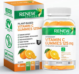 Vitamin C Gummies, (60 Count) 125MG, like Eating Fresh Oranges - Delicious Citrus Flavor, Immune Support Gummies Vitamins for Adults and Kids, Vitamin C Chewable, Vegan, Made in Canada
