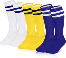 Load image into Gallery viewer, 3 Pairs Kids Knee High Soccer Socks Athletic Sports Team Socks for 7-12 Years Old Youth Boys and Girls (US Size 3-6）
