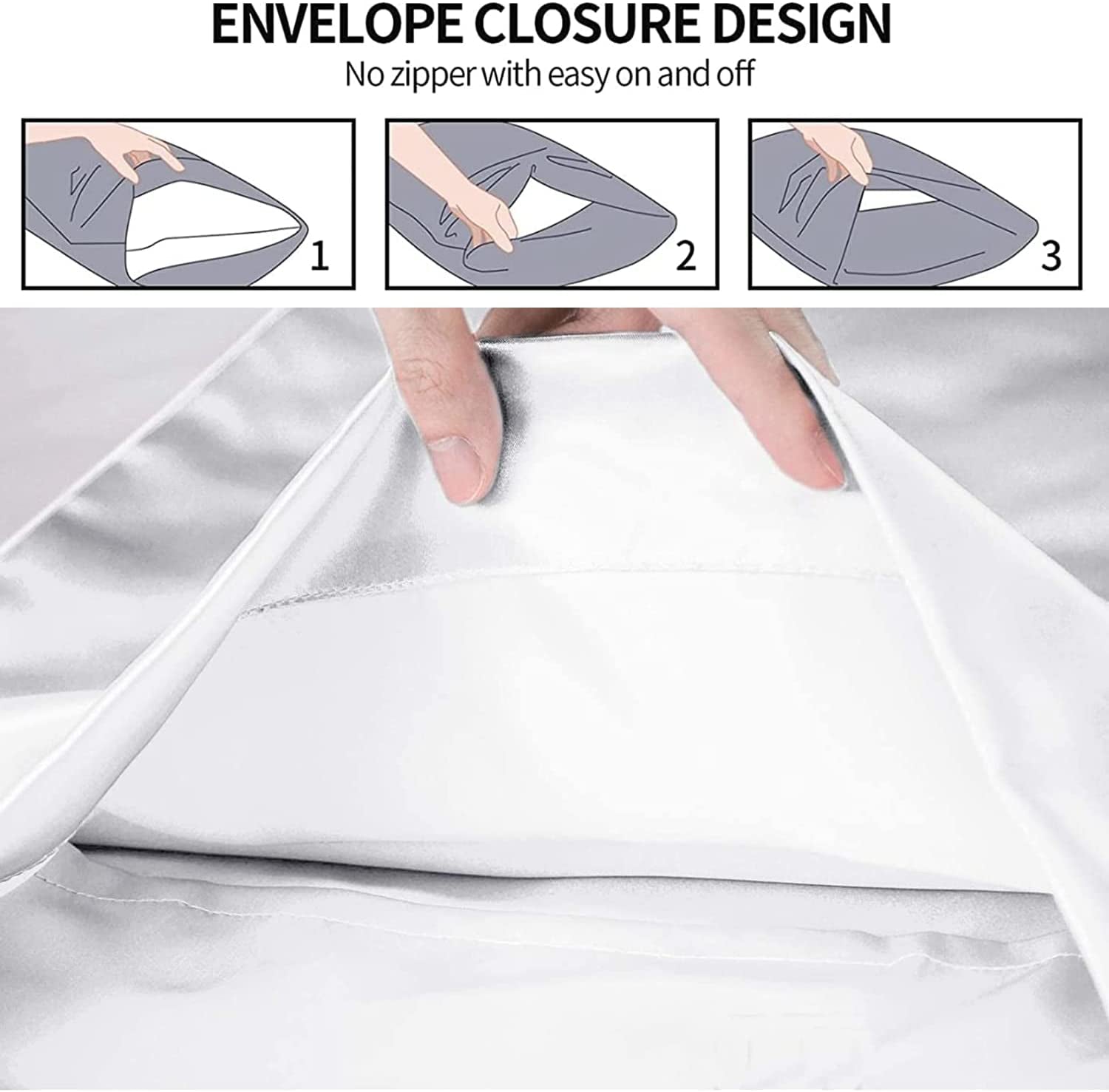 Satin Pillowcase,  2 Pack 20"X 30" Silk Satin Pillowcases for Hair and Skin Queen Size Pillow Case with Envelope Closure (50X75Cm, Elegant White)