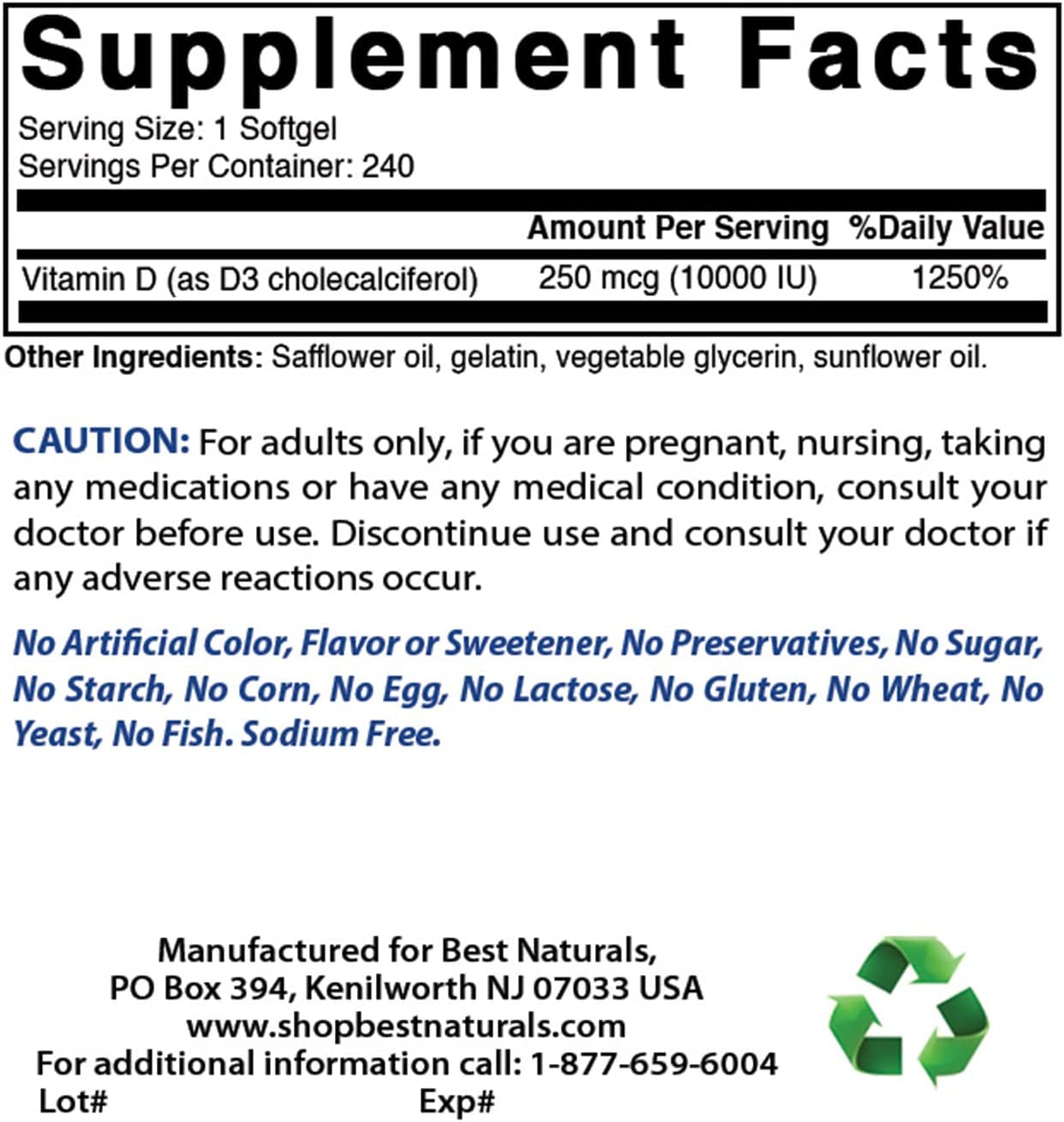 Vitamin D3 10000 IU for Stronger & Healthier Bones, 240 Count