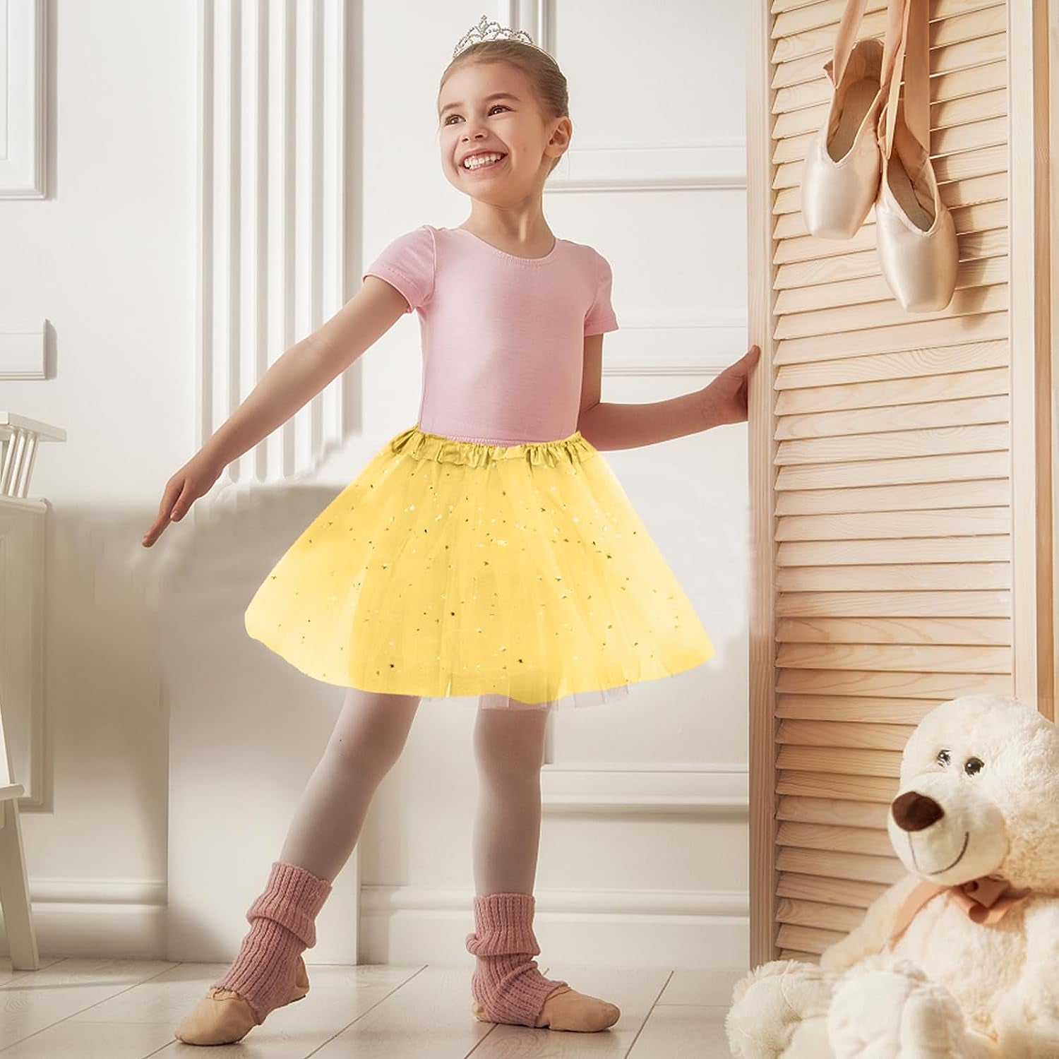 Skirt for Girls Ballet Tutu Sequins Sparkling Princess Dancing Tulle Tutu 12" Length Costume for Party,Cosplay,Festive,Performance Underskirt