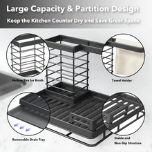 Load image into Gallery viewer, Sink Caddy Kitchen Organiser Soap Dispenser Sponge Holder Storage Organisation Dish Dishcloth Drainer Brush Holder Drain Drying Rack with Draining Pan for Countertop,Stainless Steel,Black
