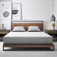 Load image into Gallery viewer, Ironline Industrial Queen Bed Frame Base, Metal Pine Heavy Solid Wood Suzanne Mattress Platform Base Support, Bedroom Furniture, 5 Yr Warranty, Easy Assembly
