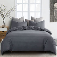 Load image into Gallery viewer, - Grey Quilt Cover Set, 1000TC Ultra Soft Microfiber Doona Cover Bedding Set in Solid Plain Color Gray (3Pcs, Queen Size)
