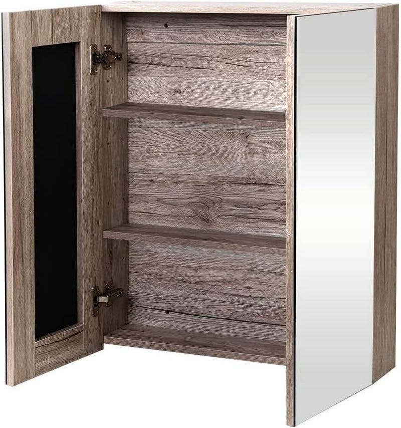 Bathroom Mirror Cabinet Vanity Medicine Shave Wooden Natural 600Mm X720Mm