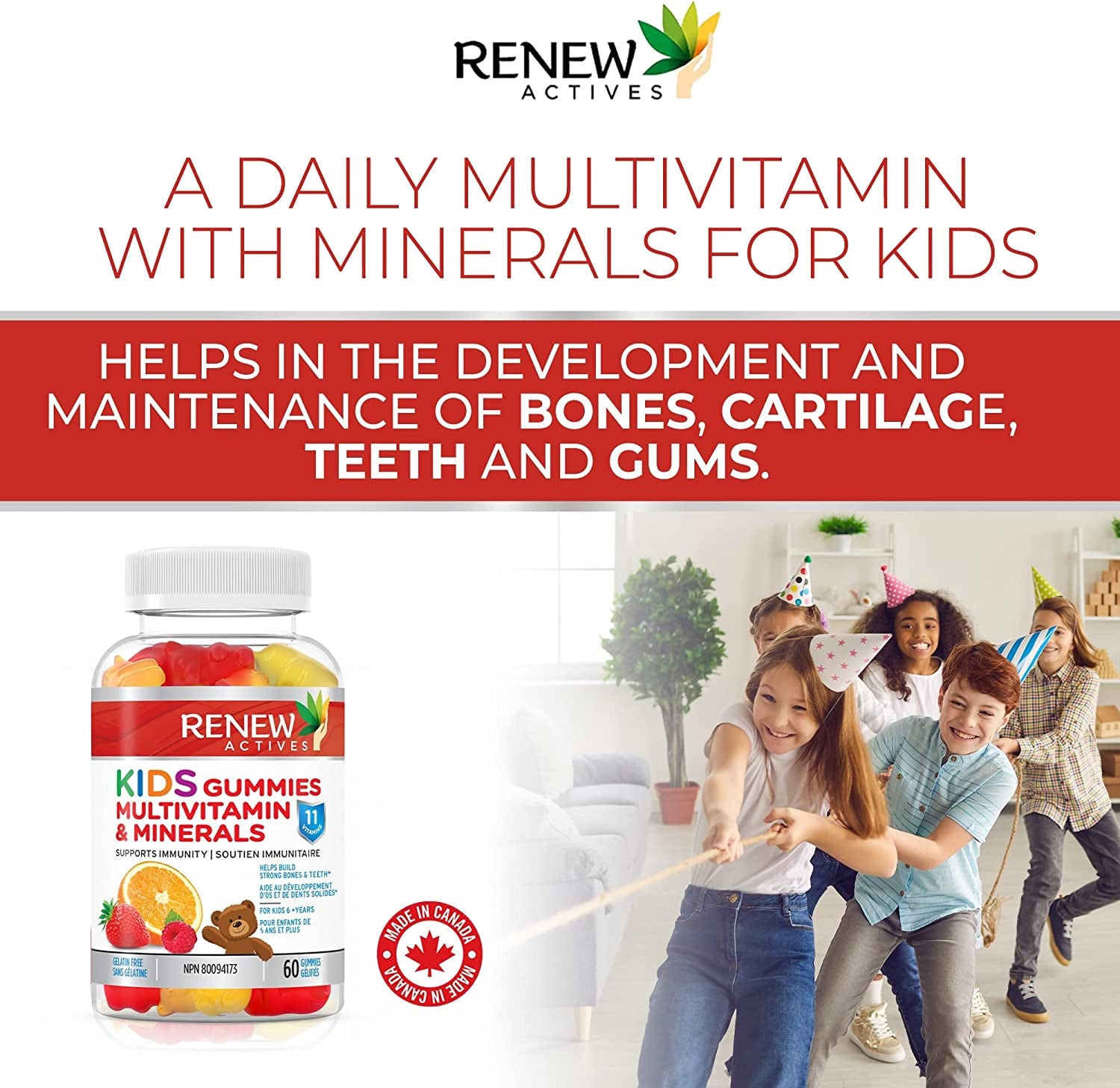 Kids Multivitamin Gummies, Maximum Nutrients Kids Vitamins (60 Count) Yummy Strawberry/Orange Kids Gummy Vitamins, No Artificial Colors or Flavors, Vegan, Made in Canada
