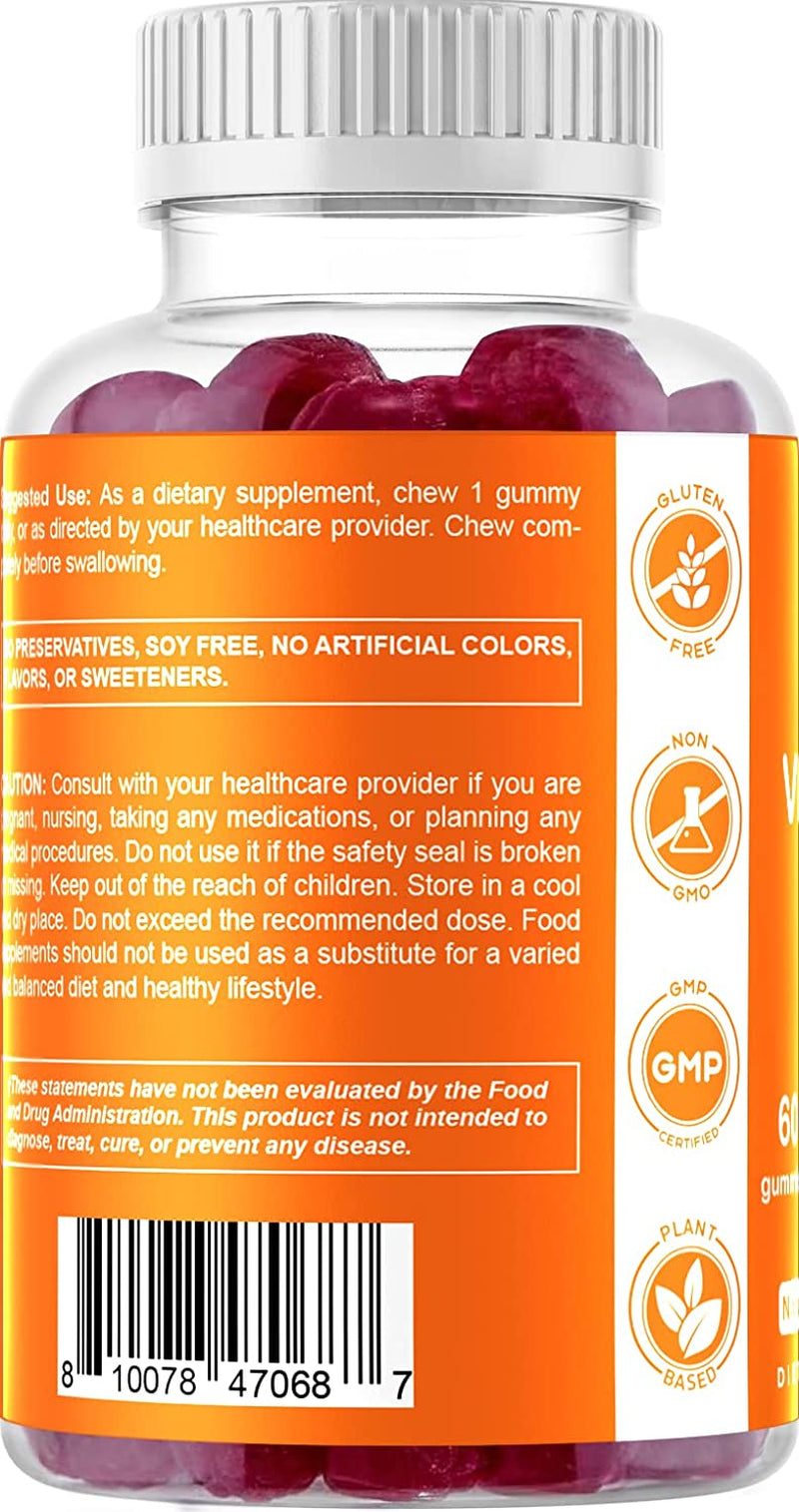 Vitamin D3 Gummies - 5000 IU - 60 Vegan Gummies - Great Taste - Healthy Bones, Teeth, Mood, Joint & Immune System Function