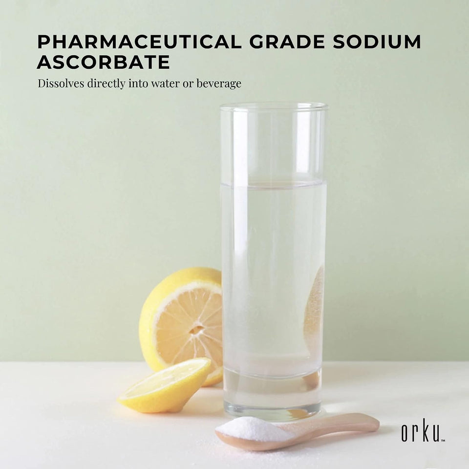 ORKU 400G Sodium Ascorbate Powder - Vitamin C Buffered Pharmaceutical Ascorbic Acid | Immune Vitamins for Immune System Booster and Strong Antioxidant for Making Serum or Adding to Smoothie and Drinks