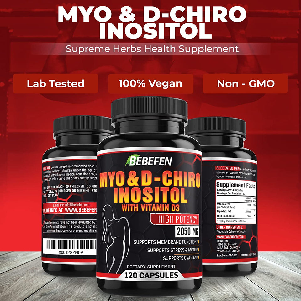 𝐌𝐲𝐨-𝐈𝐧𝐨𝐬𝐢𝐭𝐨𝐥 & 𝐃-𝐂𝐡𝐢𝐫𝐨 Inositol Blend Capsule | Most Beneficial 𝟒𝟎:𝟏 Ratio | Hormone Balance & Healthy Ovarian Support for Women | Vitamin 𝐃𝟑 | 𝟏𝟐𝟎 Inositol Supplement Caps