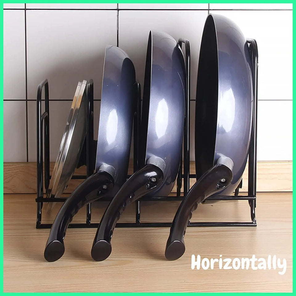 Heavy Duty Pots N Pan Organizer Rack | Kitchen Cabinet Storage Organizers for Cookware, Pot Lid Holder, Cast Iron Skillet, Bakeware - No Assembly Required