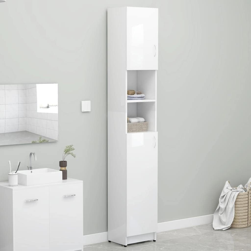 Bathroom Cabinet Home Laundry Room Rack Washroom Organiser Cupboard Storage Cabinet Furniture High Gloss White Engineered Wood