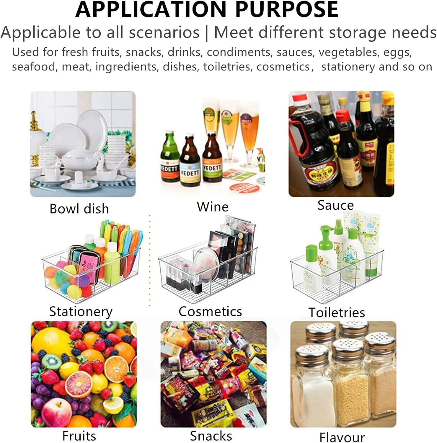 8 Pack Clear Food Storage Organizer Bins, Removable Snack Organizer Pantry Organization Storage Racks with Dividers for Kitchen, Fridge, Cabinet,Pantry,Bedrooms, Bathrooms