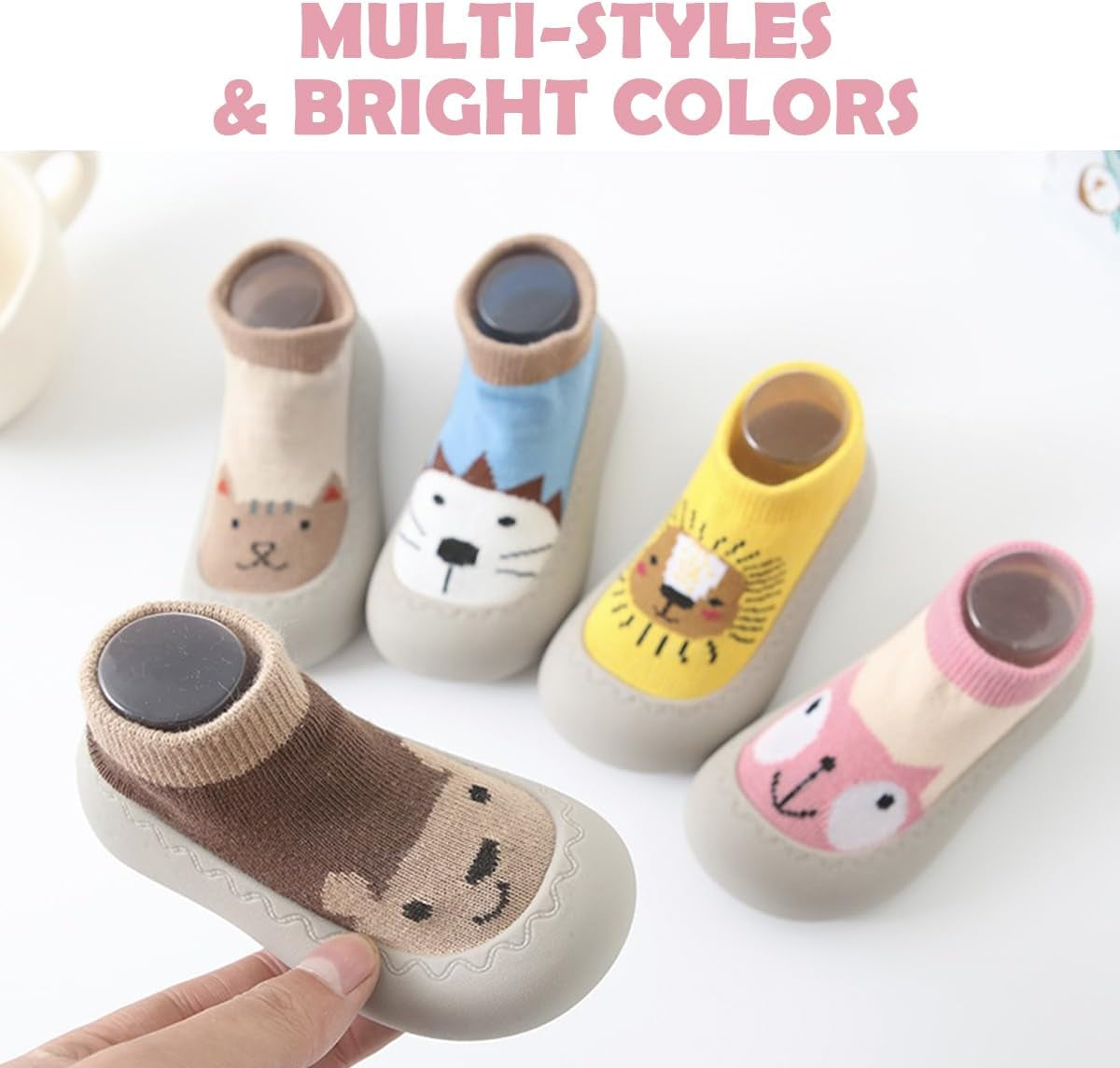 Non-Slip Baby Toddler Sock Shoes, Ultra-Lightweight Cotton Baby First Walking Shoes Slipper Shoes with Soft Rubber Sole Unisex Non-Skid Indoor Outdoor Floor Slipper Kid Girls Boys Socks Boots