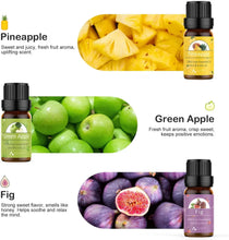 Load image into Gallery viewer, Fruit Essential Oils Set of 6 X 10Ml Aromatherapy Oils for Diffusers - Passion Fruit, Strawberry, Guava, Pineapple, Green Apple, Fig Fruity Scented Fragrance Oils for Diffusion, Candle Making
