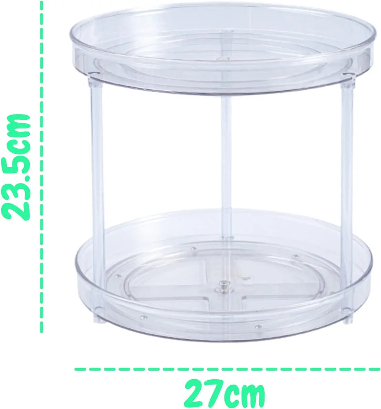 2 Tier Lazy Susan Turntable, Extra Large, Clear, 27Cm Rotating Countertop Spice Rack, Kitchen Cabinet Storage & Organisation, Pantry, Bathroom, Vanity, Fridge, Condiment, Cosmetic, Studyroom. (2 Tier - XL)