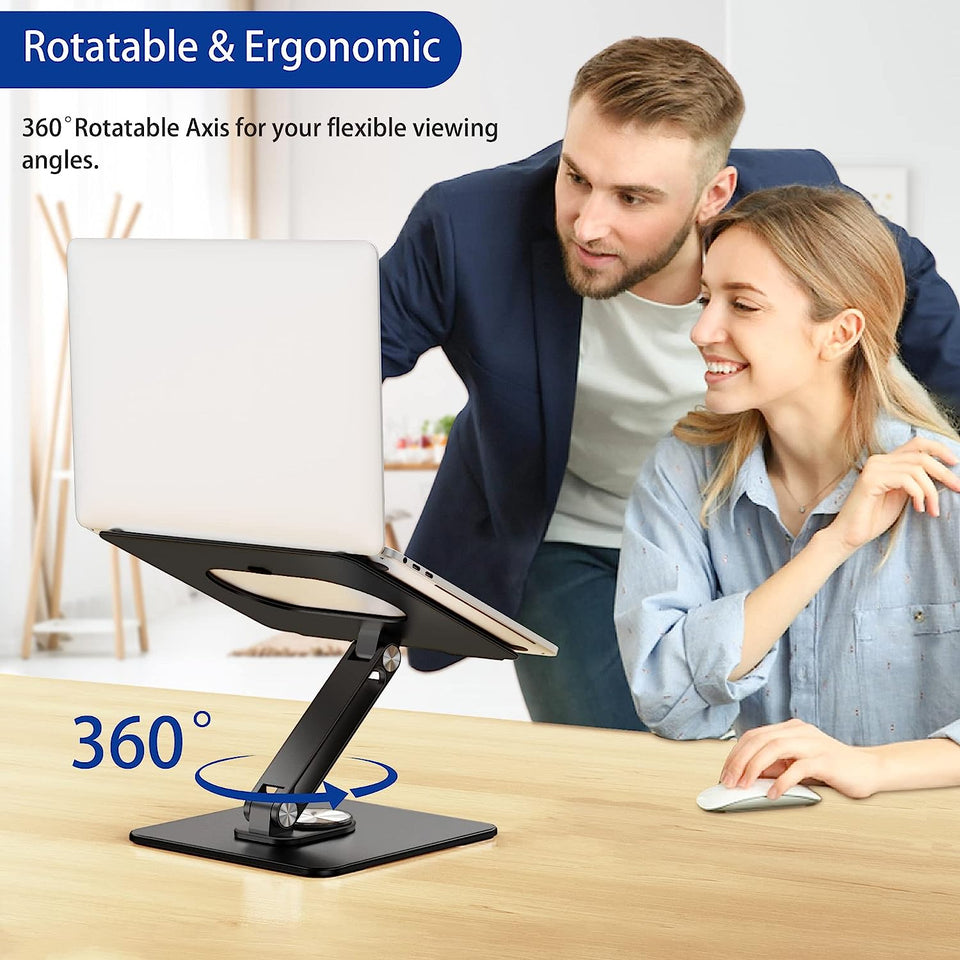 LSX7 Laptop Stand with 360° Rotating Base, Ergonomic Adjustable Notebook Stand, Riser Holder Computer Stand Compatible with Air, Pro, Dell, HP, Lenovo More 10-15.6" Laptops (Black)