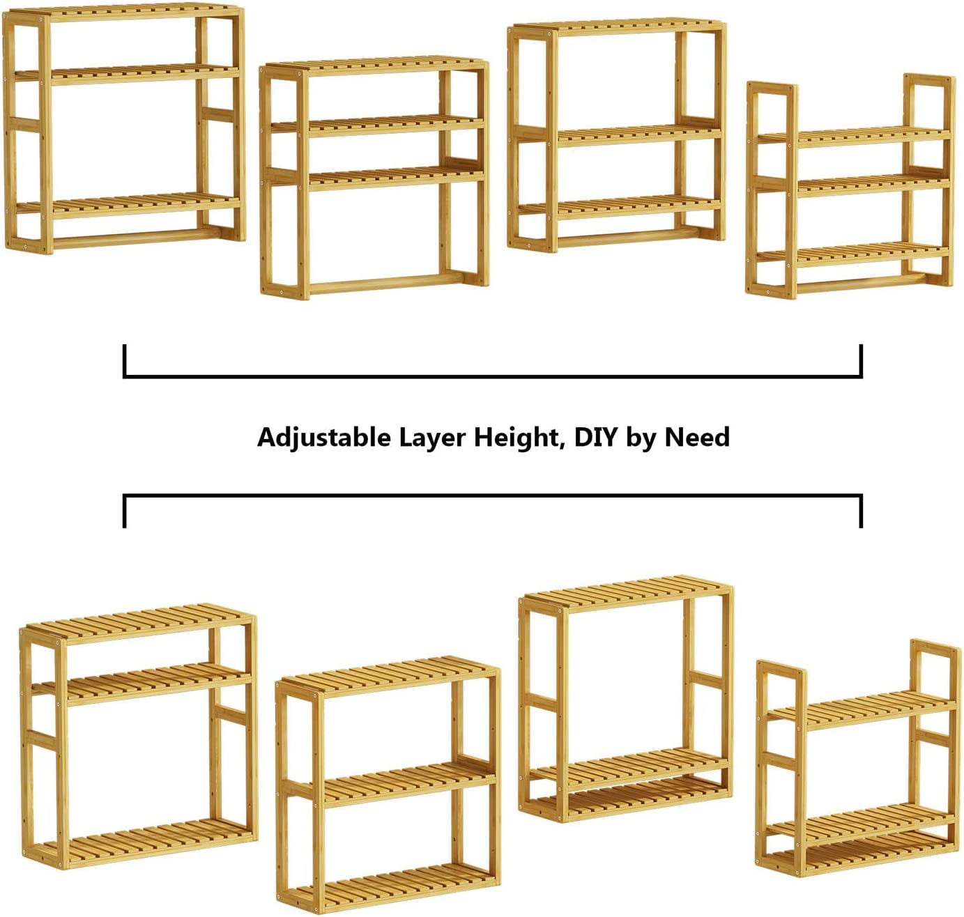 Bathroom Shelves for Storage Bamboo Adjustable 3 Tiers Plant Shelf over the Toilet Storage with Hanging Rod