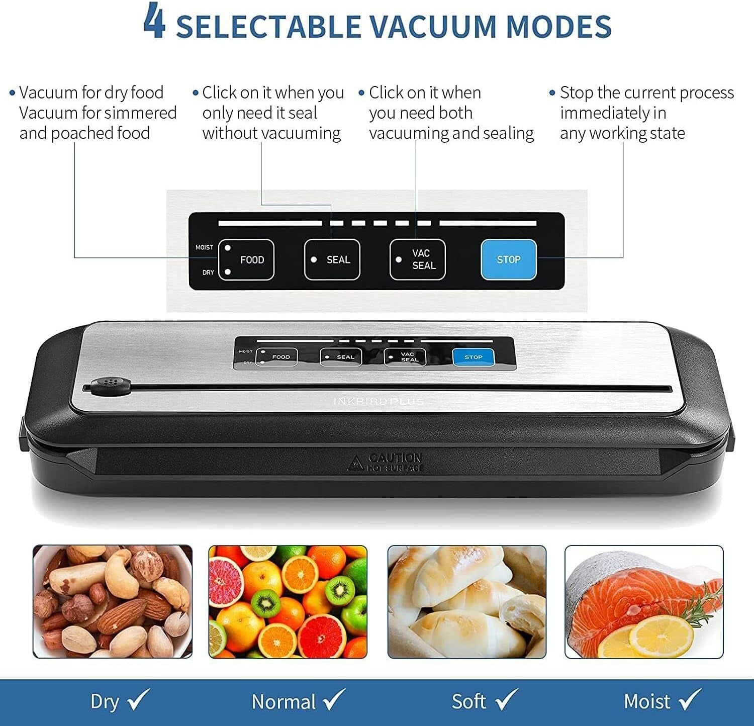 Vacuum Sealer Automatic Sealing Machine for Food Preservation Dry Moist Sealing Modes with Built-In Cutter Starter Kit Easy Cleaning Stainless Steel Panel Compact Design Led Indicator Lights