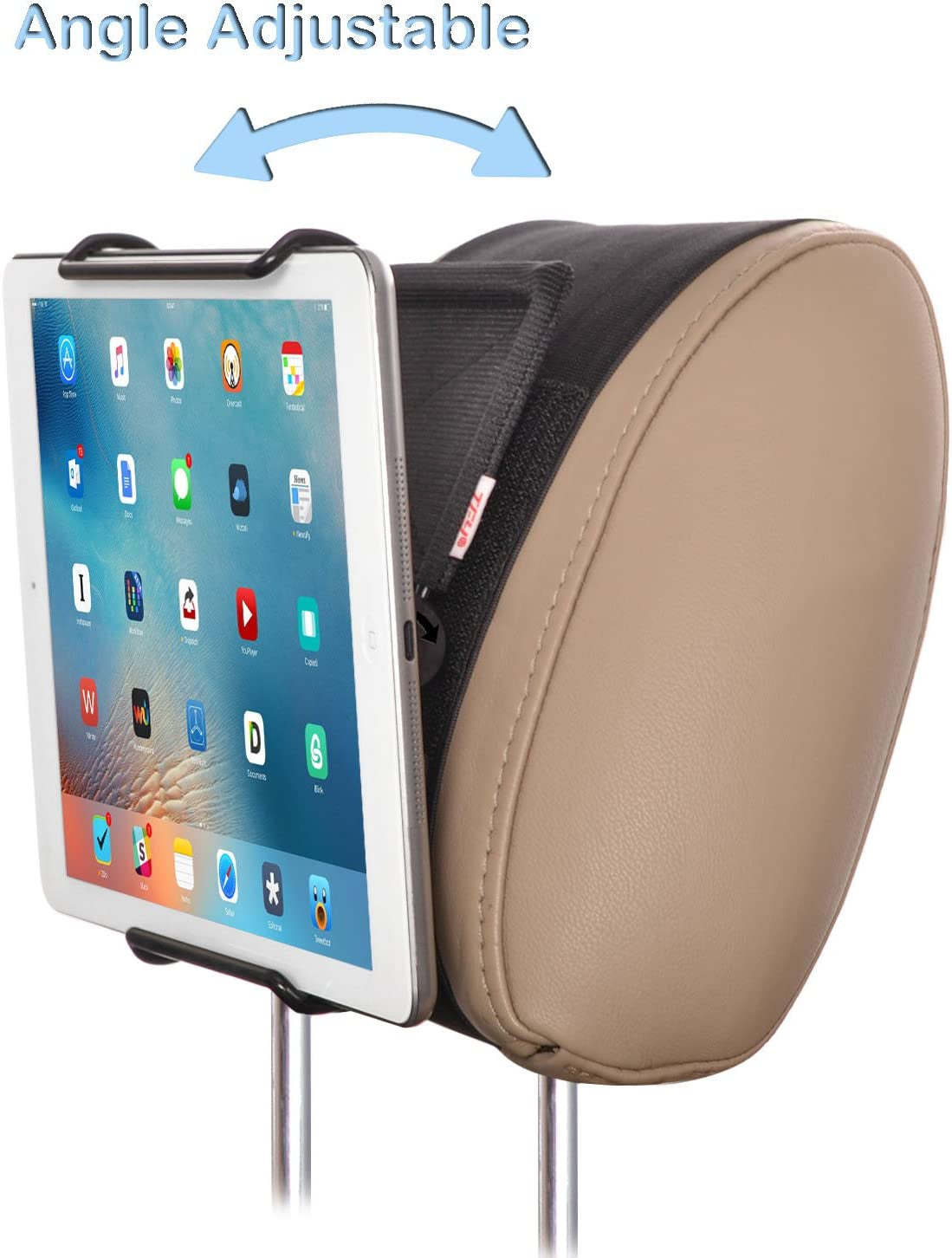 Universal Car Headrest Mount Holder with Angle- Adjustable Holding Clamp for 6-12.9 Inch Tablets