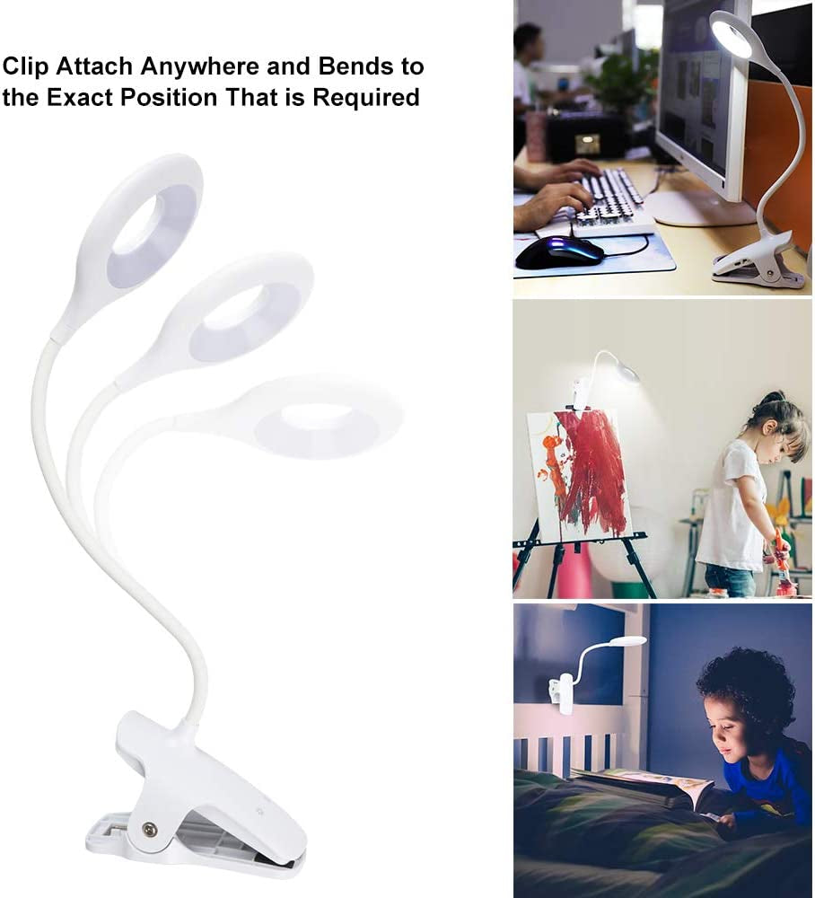 28 LED Reading Light, 9 Different Settings Eye Protect Book Light, USB Rechargeable Reading Lamp, Touch Control Clip Desk Lamp, Flexible 360° Clip Light for Home Book Bed and Computer