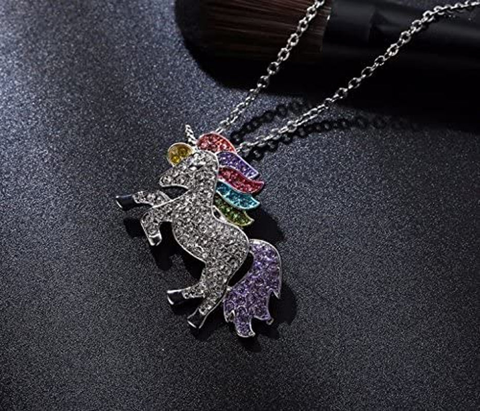 Fashion Unicorn Pendant Necklace - Rainbow Crystal Unicorn Necklace for Girls - Unicorn Rainbow Necklace