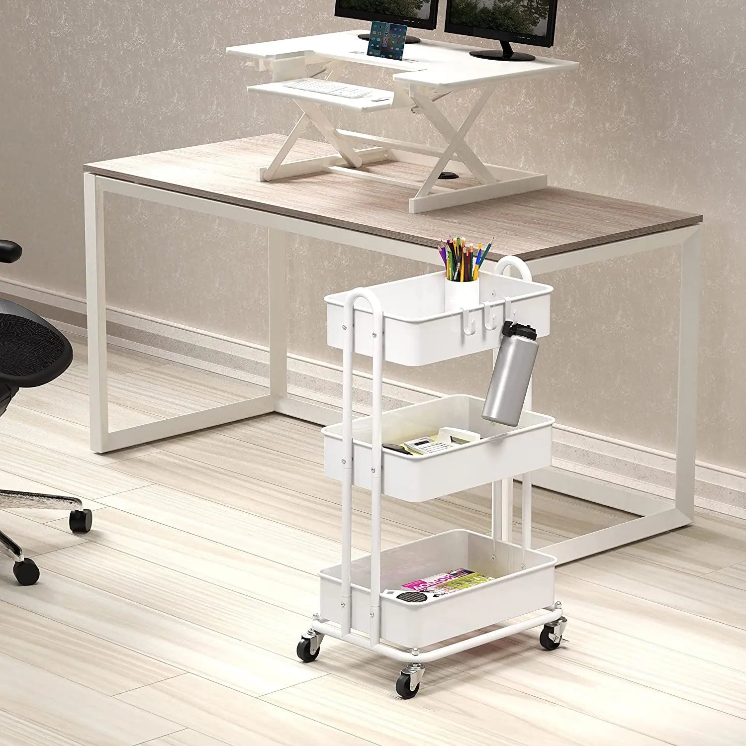 Simplehouseware Heavy Duty 3-Tier Metal Utility Rolling Cart, White