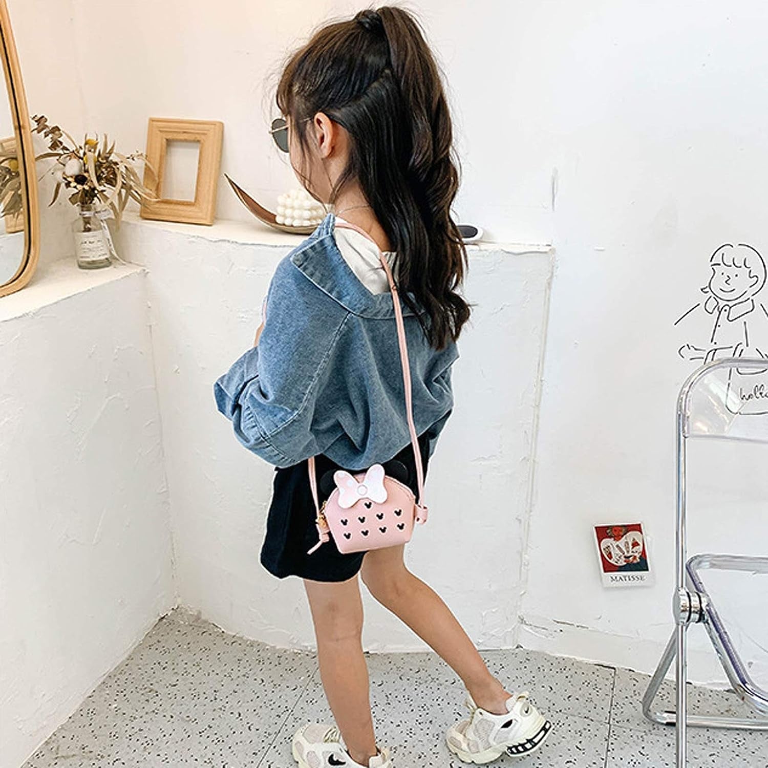 Little Girls Crossbody Purse Toddler Mini Cute Princess Handbag Shoulder Messenger Bag for Kids, a Mouse Pink, Medium, Durable