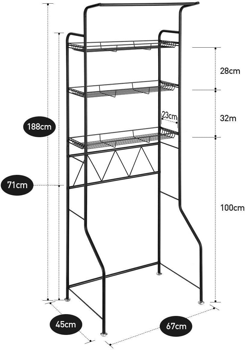 3-Tier over Toilet Washing Machine Shelf Steel Freestanding Bathroom Rack Laundry Shelf Storage Organizer