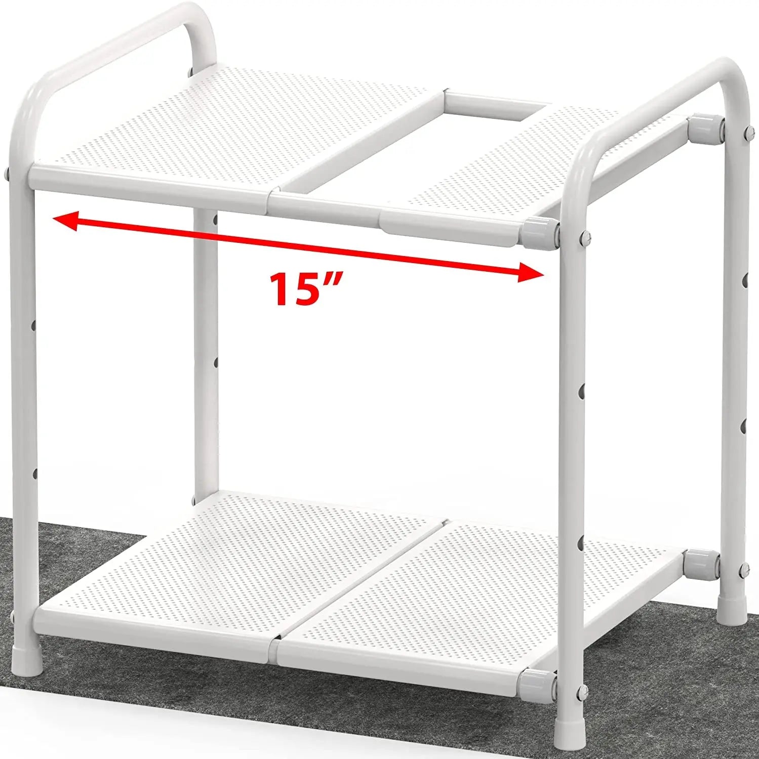 Simplehouseware under Sink 2 Tier Expandable Shelf Organizer Rack, White (Expand from 38 to 63.5 Cm)