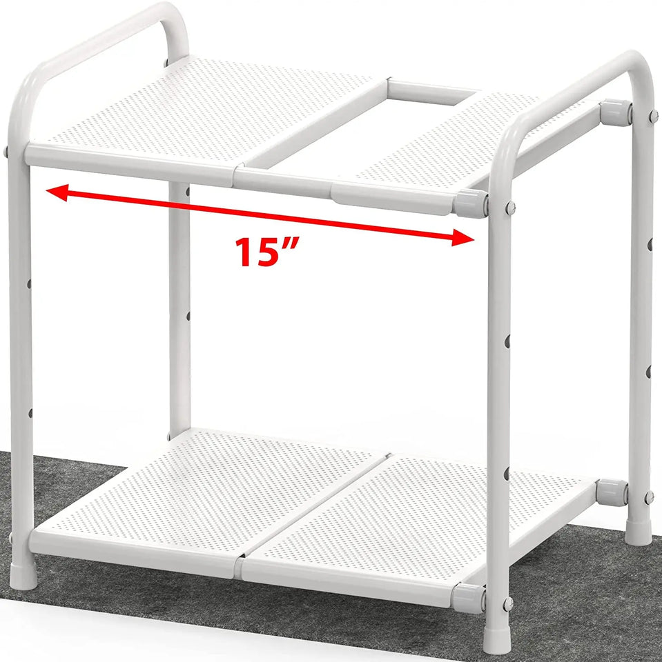 Simplehouseware under Sink 2 Tier Expandable Shelf Organizer Rack, White (Expand from 38 to 63.5 Cm)
