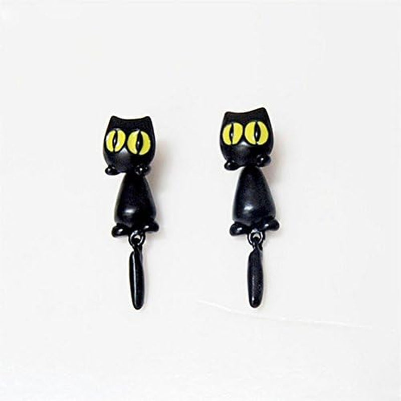Cat Women Stud Earrings Jewellery,Handmade Earring for Mens Girls Kids (Black)