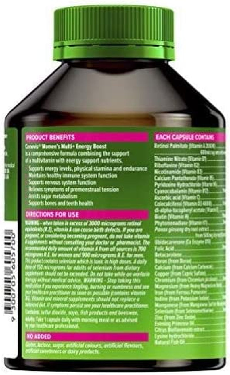 Women’S Multivitamin + Energy Boost for Women'S Health - Supports Energy Levels, Physical Stamina or Endurance - Relieves Symptoms of Premenstrual Tension, 100 Capsules