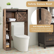 Load image into Gallery viewer, over the Toilet Storage Cabinet, Freestanding Bathroom Organizer with Sliding Barn Door &amp; Storage Shelves, Multifunctional Bathroom Toilet Rack for Bathroom Restroom Laundry, Brown
