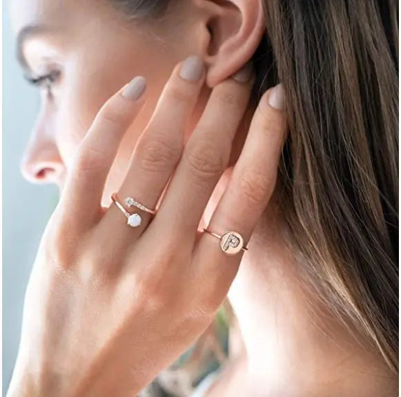 14K Gold Dipped Adjustable Sideways Opal Ring Celebrity Style Double Wrap Layering Stackable Ring Valentine Gift pattanaustralia