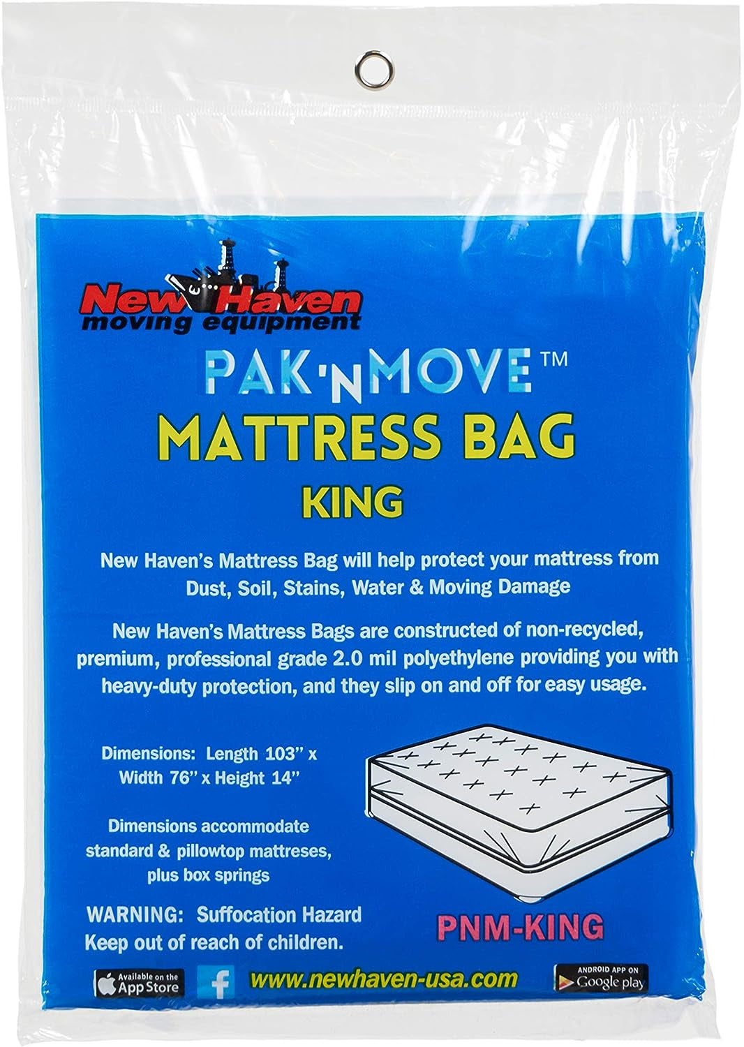 Pak-N-Move King Size Mattress Cover for Storage & Moving | 76X14X103 | Superior Protection | Polyethylene 2 ML Used by Professional Movers