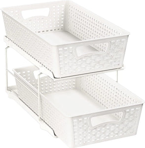 Simplehouseware 2 Tier Bathroom Organizer Tray Pull-Out Sliding Drawer/Under-Sink Storage, White