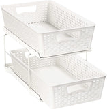 Simplehouseware 2 Tier Bathroom Organizer Tray Pull-Out Sliding Drawer/Under-Sink Storage, White