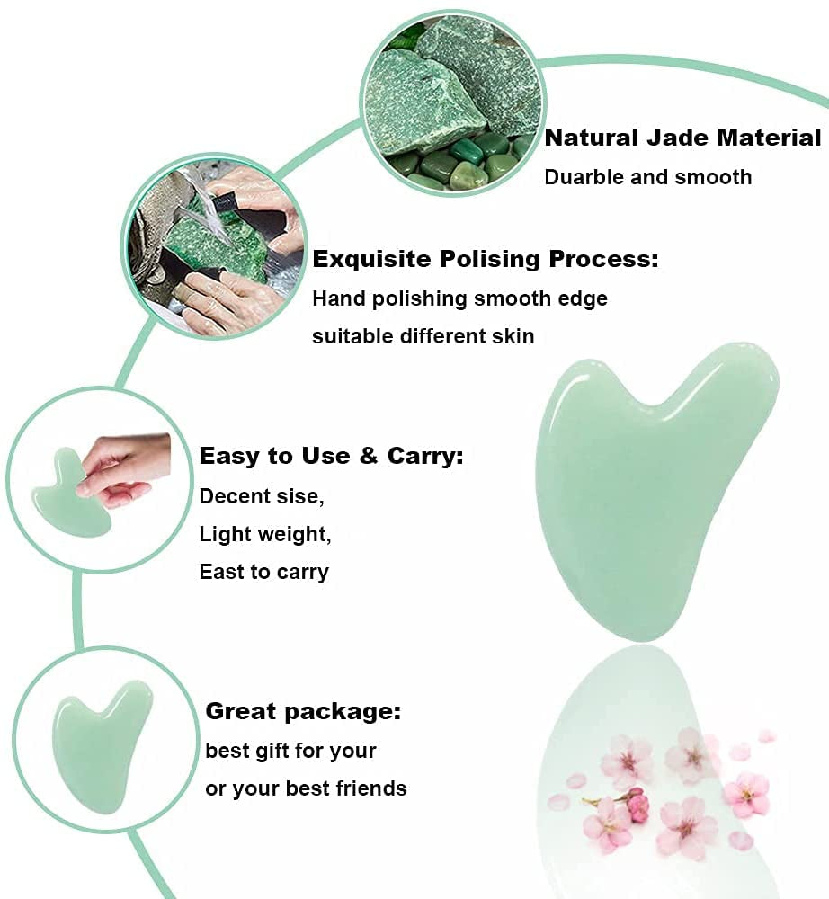 Gua Sha Tool, Jade Stone Guasha Massage Scraping, Guasha Board for Facial and Body Skin Massage. Gua Sha Tool for Toxins/Prevents Wrinkles for Spa Acupuncture Therapy Trigger Point Treatment.