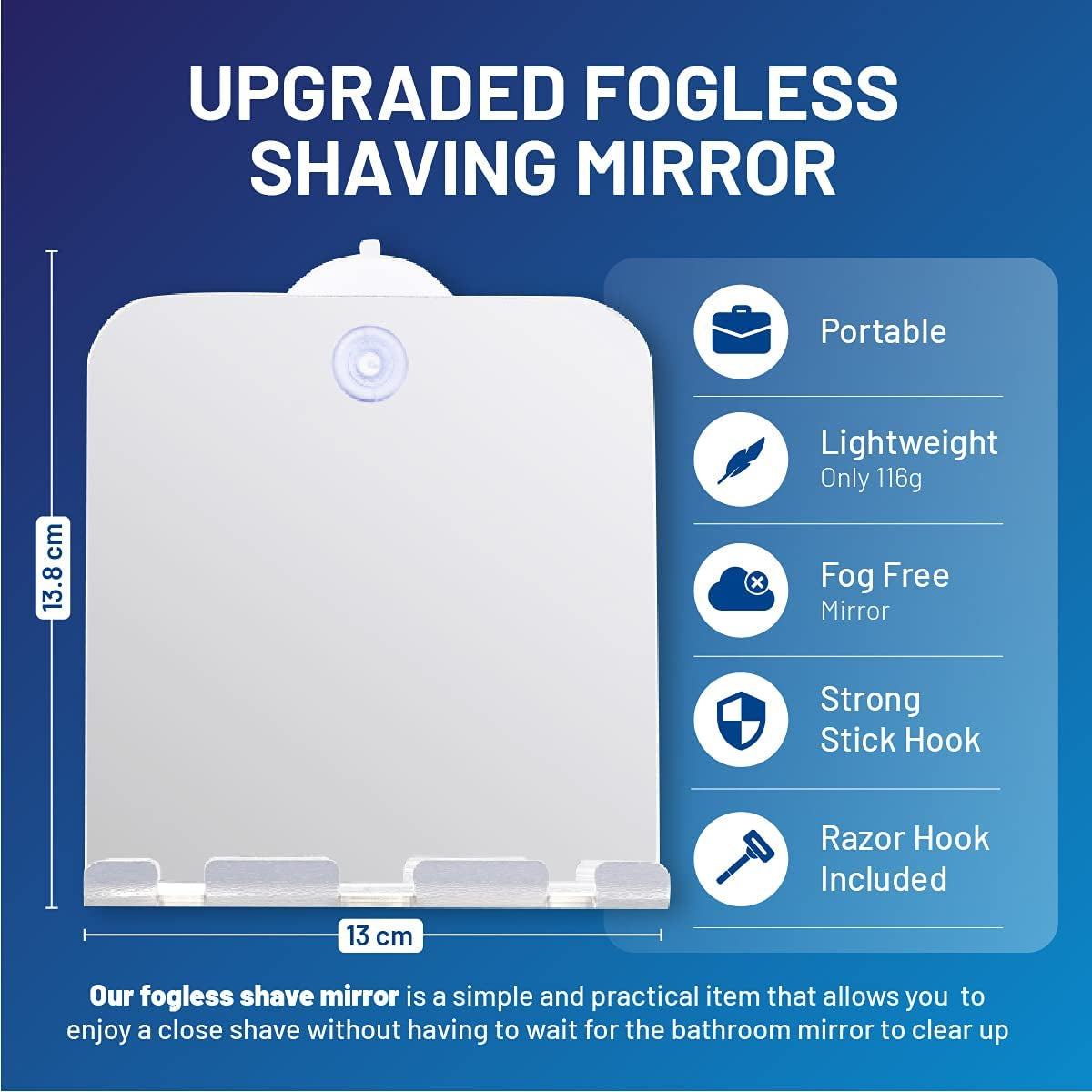 ® Shower Mirror Fogless for Shaving – Premium Shower Shaving Mirror with Suction Cups – Shatterproof No Fog Shower Mirror for Shaving – Easy Installation – Lightweight and Travel-Friendly