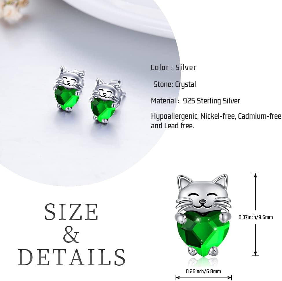 925 Sterling Silver Cat Earrings Cute Animal Kitten Stud Earrings Cat Jewelry Gifts for Women Girls Hypoallergenic Earrings for Sensitive Ears