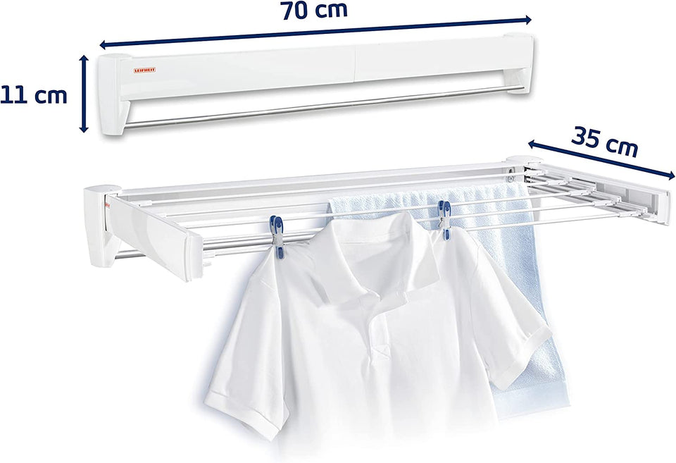 Telegant Wall Dryer, Foldable Outdoor and Indoor Drying Rack, Wall Mounted Clothesline, Space Saving Laundry Drier for Clothes, Towels (Colour: White) 3.6 M 83201-6