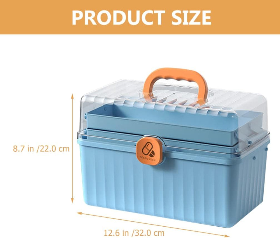 Portable First Aid Kit Medicine Box Organizer Storage Fold 3- Layer Large Medicine Cabinet Household Medicine Storage Box for Home School Clear Organizer Box