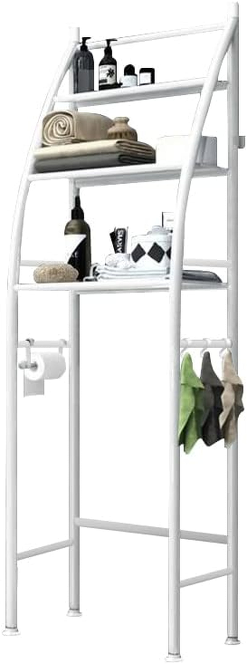 Toilet Storage Rack, 3-Tier over Toilet Storage Rack Shelf Organizer Spacesaver with Paper Holder Towel Hook for Bathroom(White)