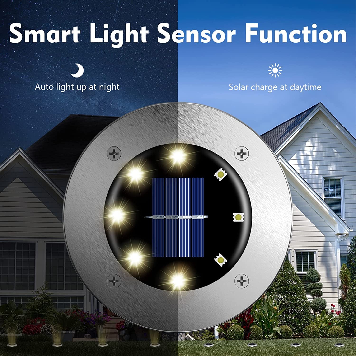 12Pack Solar Garden Light, Waterproof Solar Ground Disk Light, Outdoor Garden LED Solar Ground Lights for Pathway/Patio/Walkway/Path/Driveway/Lawn/Landscape Lighting (Warm)