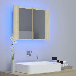 LED Bathroom Mirror Cabinet Indoor Washroom Vanity Wall Furniture Household LED Mirror Storage Cabinet with RGB Light Sonoma Oak Acrylic