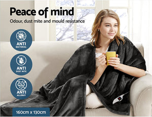 Washable Heated Electric Throw Rug Blanket Fleece Remote Control Timer 9 Heat Settings Sofa Lounge Living Room Office Winter Charcoal