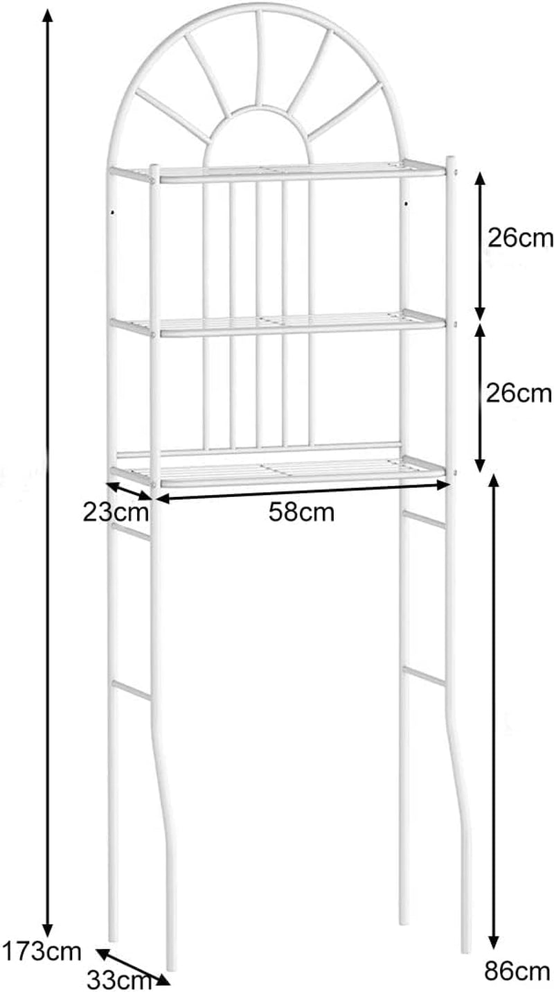 over the Toilet Storage Rack, Freestanding 3-Tier Bathroom Space Saver, Washing Machine Shelf, Bathroom Organizer with Metal Frame Shelf for Home Bathroom Laundry, 59Cm X 33Cmx173Cm (L X W X H), White