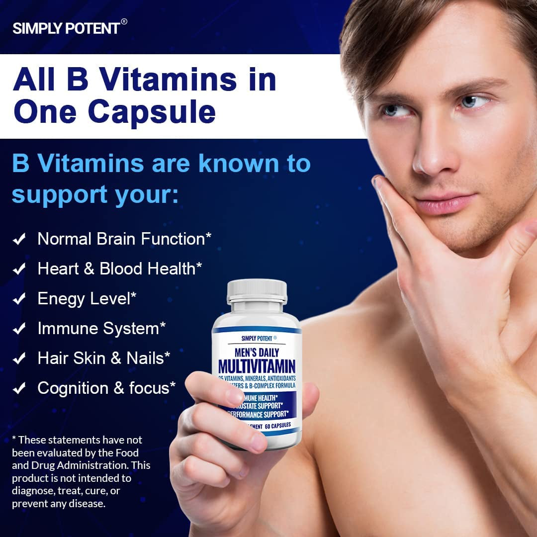 Daily Multivitamin for Men, 35 Vitamin, Mineral & Antioxidant Blend Supplement with Vitamins C, B-Complex & Saw Palmetto for Immune System, Energy, Focus & Prostate Health, Capsules 60