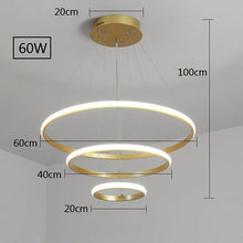 Load image into Gallery viewer, LED Modern Chandeliers Adjustable 3 Colors Dimmable Ceiling Lighting Fixture 3 White Rings Hanging Led Modern Pendant Light for Bedroom Living Dining Room Kitchen Foyer (Gold, 20+40+60Cm)
